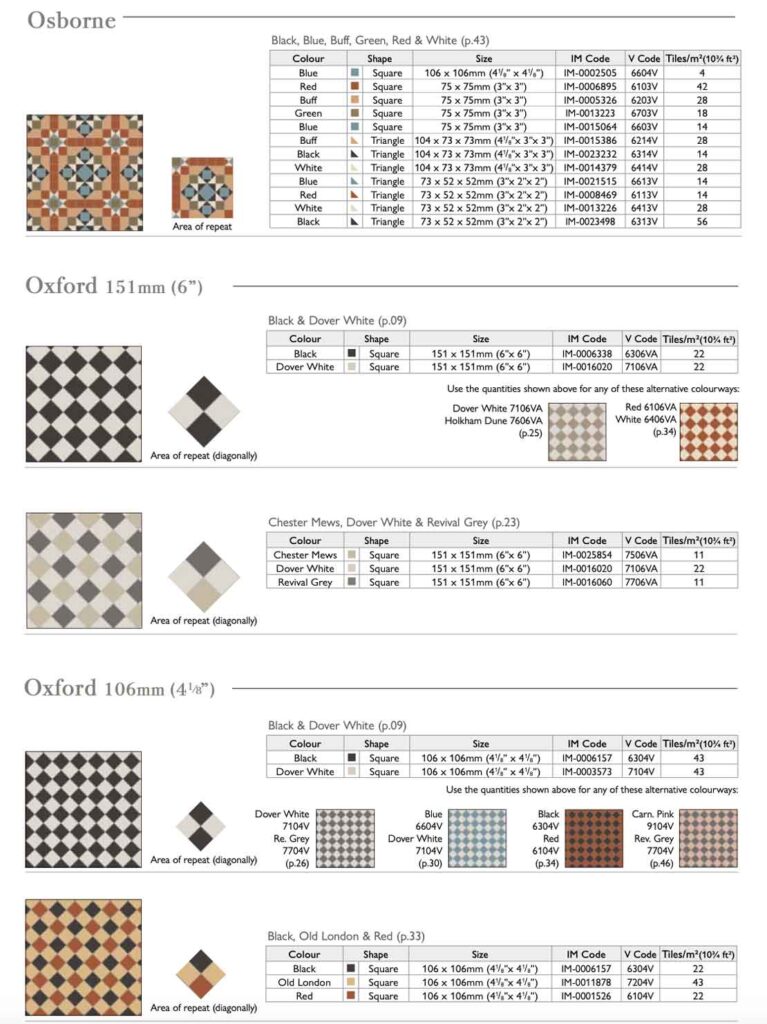 Victorian tile designs from a brochure