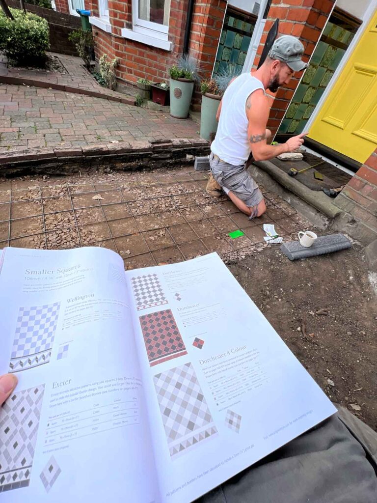 The process of laying a victorian path showing the site before